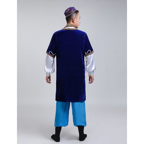 Chinese ancient traditional  performance costumes men Uighur Minority Mongolian Kazakh Costumes dance robes  Xinjiang Dance Costumes